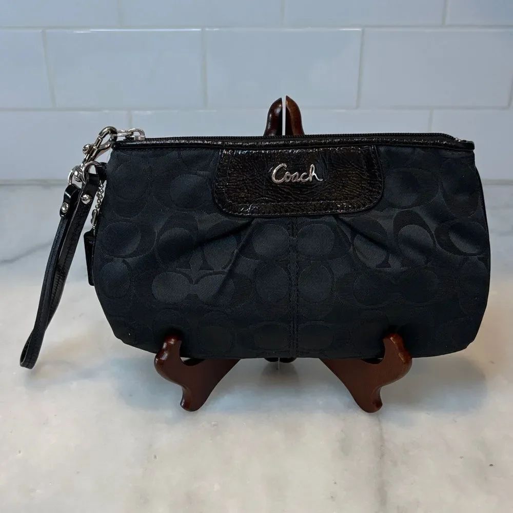 Coach Wristlet Bag Purse Ashley Signature Logo Large Pleated Wallet Clutch Bag